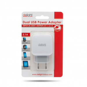 Delight 55045-2WH h&aacute;l&oacute;zati adapter 2x USB feh&eacute;r