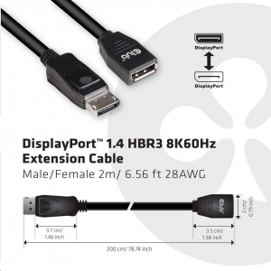 CLUB3D DisplayPort 1.4 - DisplayPort 1.4 HBR3 8K60Hz 2m extension kábel (CAC-1022)