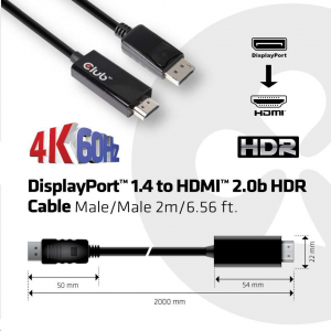 CLUB3D Displayport 1.4 - HDMI 2.0b 2m kábel (CAC-1082)
