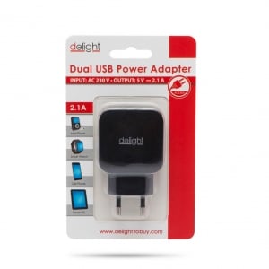 Delight 55045-2BK hálózati adapter 2x USB fekete