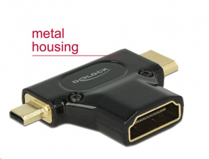 Delock HDMI Ethernettel - HDMI A anya > HDMI mini-C apa + micro-D apa adapter fekete (65666)