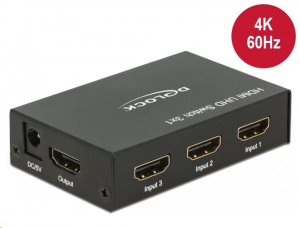 Delock HDMI UHD-kapcsoló, 3 x HDMI-bemenet > 1 x HDMI-kimenet, 4K (18683)