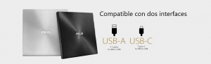 ASUS ZenDrive U9M ezüst ultravékony, hordozható 8-szoros DVD-író USB Type-C kábellel és M-DISC támogatással (SDRW-08U9M-U/SIL/G/AS)