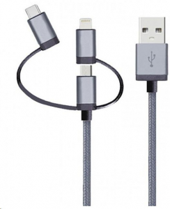 Grixx 3 az 1-ben Micro USB/Type C/8-pin Apple MFI licensz kábel 1m szürke (GROCA3IN1FG01)