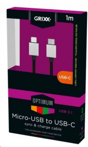 Grixx Optimum USB Type C - Micro USB Nylon 1 m fekete kábel