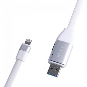 Mili iData Cable Micro SD kártyaolvasó és Lightning adatkábel 20cm fehér-ezüst (MILI-HI-D72)