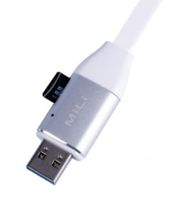 Mili iData Cable Micro SD kártyaolvasó és Lightning adatkábel 20cm fehér-ezüst (MILI-HI-D72)