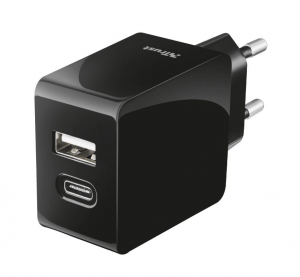 Trust USB-C és USB fali töltő fekete (21589)