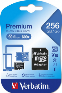 256GB microSDXC Verbatim U1 Premium memóriakártya + adapter (44087)