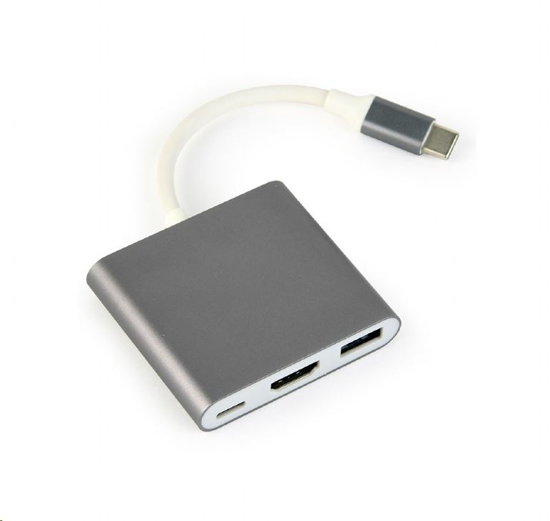Gembird Cablexpert USB-C -> HDMI + USB-C + USB-A szürke (A-CM-HDMIF-02-SG)
