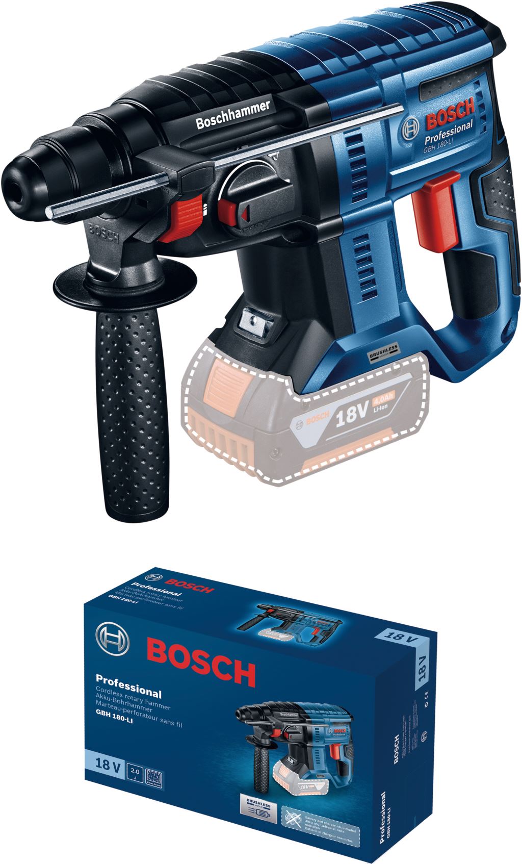 Bosch GBH 180-LI akkus fúrókalapács kartondobozban, akkumulátor nélkül (0611911120)