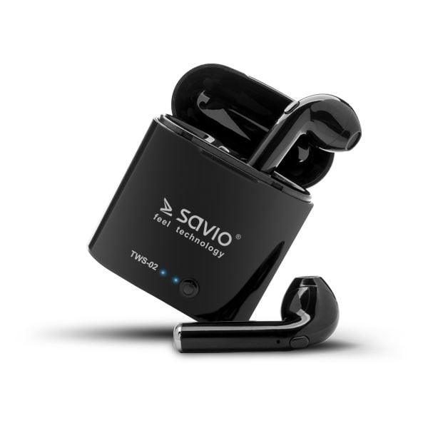Savio TWS-02 vezeték nélküli Bluetooth fülhallgató fekete