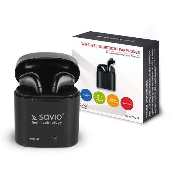 Savio TWS-02 vezeték nélküli Bluetooth fülhallgató fekete