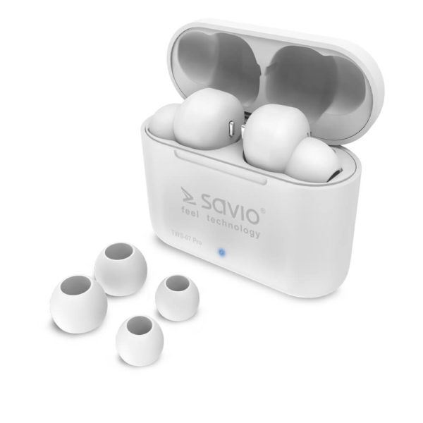 Savio TWS-07 Pro vezeték nélküli Bluetooth fülhallgató fehér