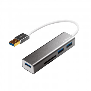 LogiLink UA0306 3 Portos USB HUB + kártyaolvasó szürke