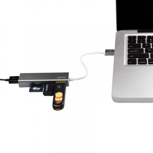 LogiLink UA0306 3 Portos USB HUB + kártyaolvasó szürke