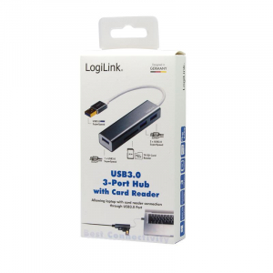 LogiLink UA0306 3 Portos USB HUB + kártyaolvasó szürke