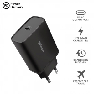 Trust Qmax 18W USB-C ultragyors fali töltő fekete (23556)