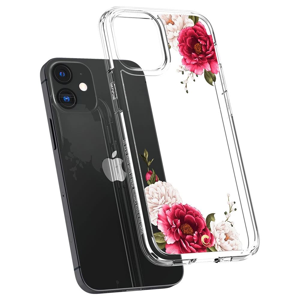 Spigen CYRILL Cecile Apple iPhone 12 mini tok Red Floral - átlátszó virágos (ACS01780)