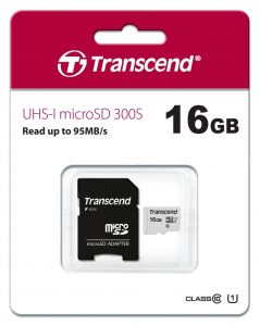 16GB microSDHC Transcend 300S U1 CL10 + adapter (TS16GUSD300S-A)