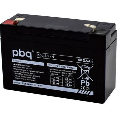 PBQ PB-4-3,5 1694710 Ólomakku 4 V 3.5 Ah Ólom-vlies (AGM) (Sz x Ma x Mé) 91 x 64 x 35 mm 4,8 mm-es laposérintkezős dugó Karbantartásmentes, Kis önkisü