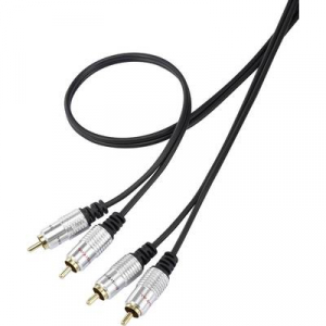 SpeaKa Professional RCA Audio Csatlakozókábel [2x RCA dugó - 2x RCA dugó] 1.00 m Fekete SuperSoft köpeny, Aranyozatt érintkező