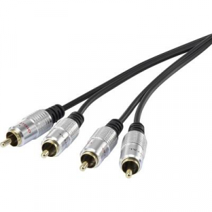 SpeaKa Professional RCA Audio Csatlakozókábel [2x RCA dugó - 2x RCA dugó] 1.00 m Fekete SuperSoft köpeny, Aranyozatt érintkező