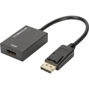 Digitus Kijelző csatlakozó / HDMI Átalakító [1x DisplayPort dugó - 1x HDMI alj] Fekete Árnyékolt, HDMI-re alkalmas, Ultra HD (4k) HDMI, High Speed-HDM