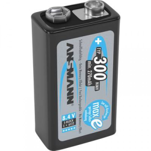 9V akku NiMH 8,4 V 300 mAh, Ansmann maxE 6LR61, HR6F22, HR9V, HR22, 6LR21, 6AM6, 6LP3146, MN1604, E Block