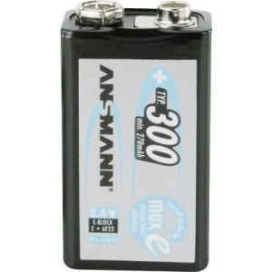 9V akku NiMH 8,4 V 300 mAh, Ansmann maxE 6LR61, HR6F22, HR9V, HR22, 6LR21, 6AM6, 6LP3146, MN1604, E Block