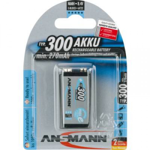 9V akku NiMH 8,4 V 300 mAh, Ansmann maxE 6LR61, HR6F22, HR9V, HR22, 6LR21, 6AM6, 6LP3146, MN1604, E Block