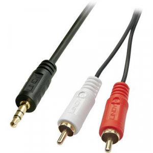 LINDY RCA / Jack Audio Csatlakozókábel [2x RCA dugó - 1x Jack dugó, 3,5 mm-es] 1.00 m Fekete