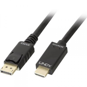 LINDY Kijelző csatlakozó / HDMI Csatlakozókábel [1x DisplayPort dugó - 1x HDMI dugó] 0.50 m Fekete