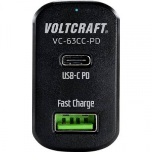 VOLTCRAFT VC-63CC-PD Személygépkocsi USB-s töltőkészülék Kimeneti áram (max.) 3 A 2 x USB, USB-C™ alj USB Power Delivery (USB-PD)