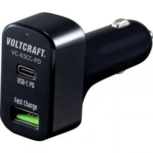 VOLTCRAFT VC-63CC-PD Személygépkocsi USB-s töltőkészülék Kimeneti áram (max.) 3 A 2 x USB, USB-C™ alj USB Power Delivery (USB-PD)