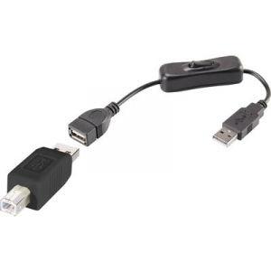 Renkforce USB 2.0 Csatlakozókábel [1x USB 2.0 dugó, A típus - 1x USB 2.0 dugó, B típus] 25.00 cm Fekete Be-/kikapcsolóval, Aranyozatt érintkező