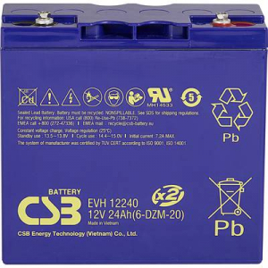 CSB Battery EVH 12240 EVH12240 Ólomakku 12 V 24 Ah Ólom-vlies (AGM) (Sz x Ma x Mé) 181 x 170 x 170 mm M5 csavaros csatlakozó Ciklusálló, Karbantartásm