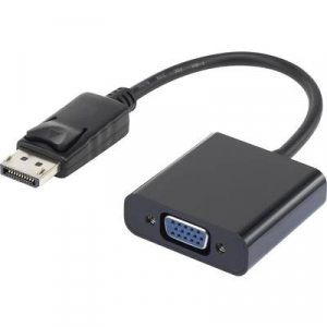 DisplayPort - VGA átalakító adapter, 1x DisplayPort dugó - 1x VGA aljzat, aranyozott, fekete, Renkforce