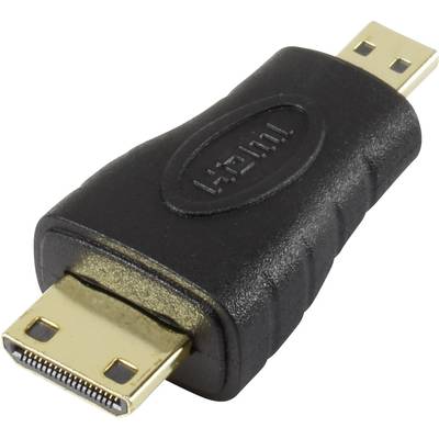 HDMI átalakító adapter, 1x mini HDMI C dugó - 1x micro HDMI dugó D, aranyozott, fekete, SpeaKa Professional