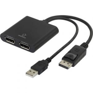 DisplayPort elosztó, 1x DisplayPort dugó - 2x DisplayPort alj, fekete, Renkforce