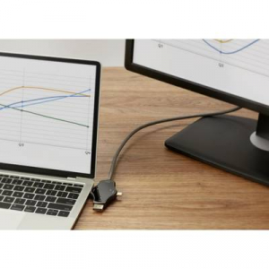 Renkforce Cable-Sharing Csatlakozókábel [1x DVI dugó, 24+1 pólusú - 3x Mini DisplayPort dugó, DisplayPort dugó, USB 3.1 dugó, C típus] Fekete sodort é