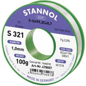 Ólommentes forrasztóón 100 g 1 mm Sn99.3Cu0.7 Stannol S321