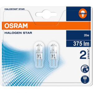 Nagyfeszültségű halogén izzó OSRAM 12 V G4 20 W, melegfehér, EEK: C, dimmelhető 2 db