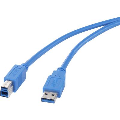USB 3.0 csatlakozókábel, 1x USB 3.0 dugó A - 1x USB 3.0 dugó B, 0,5 m, kék, aranyozott, renkforce