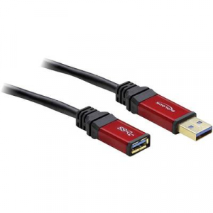 USB kábel 1 x USB 3.0 dugó A- 1 x USB 3.0 aljzat A, 3 m, piros, fekete, aranyozott