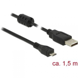 Delock USB 2.0 Csatlakozókábel [1x USB 2.0 dugó, A típus - 1x USB 2.0 dugó, mikro B típus] 1.50 m Fekete Ferritmaggal