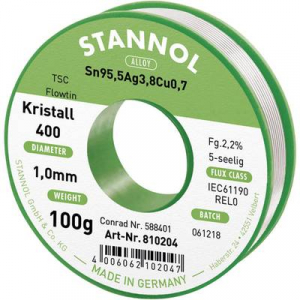 Ezüsttartalmú forrasztóón, forrasztóhuzal 1,0mm/100g Stannol Flowtin Sn95Ag4Cu1