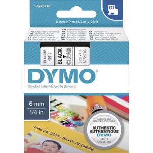 DYMO feliratozószalag D1, 6mm, átlátszó/fekete, S0720770