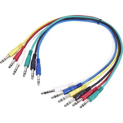 Jack patch kábel készlet 0,6 m, sztereo 6,3 jack dugó/dugó, több színű, Paccs