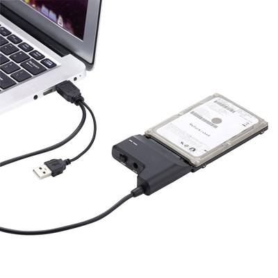 Merevlemez átalakító, 1x USB 2.0 dugó A - 1x SATA kombi dugó, 7+15 pólus, 0,3 m, fekete, Renkforce